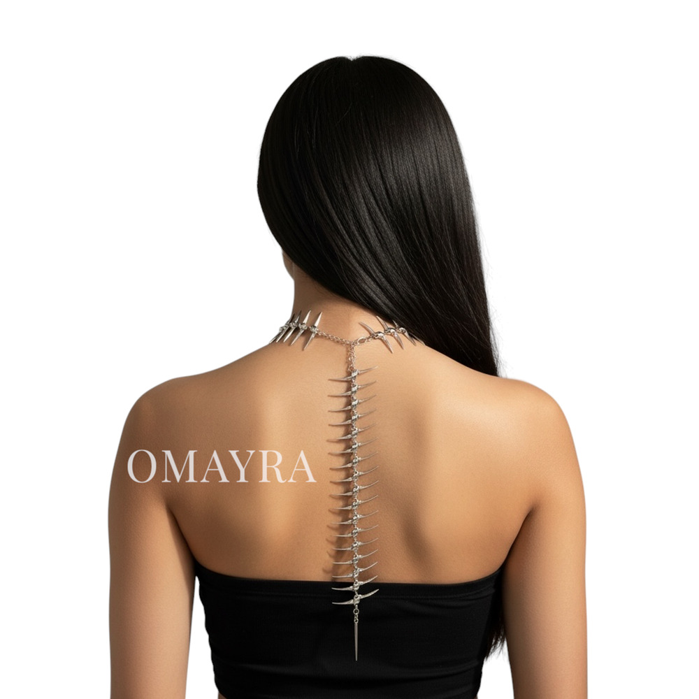 Silver Adjustable Punk Skeleton Choker with Back Chain